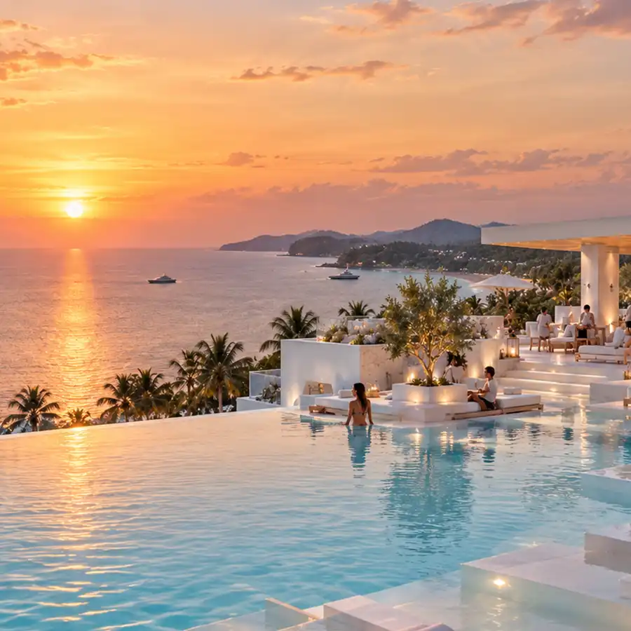 Sunset over the infinity pool