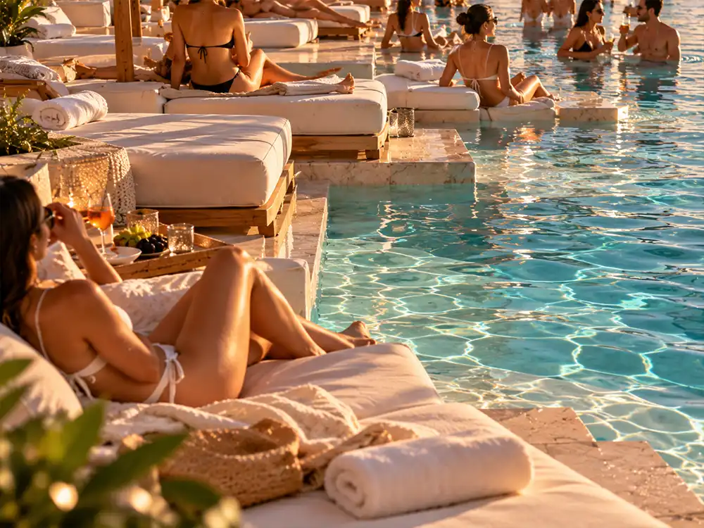 Relaxing on a daybed at the water's edge