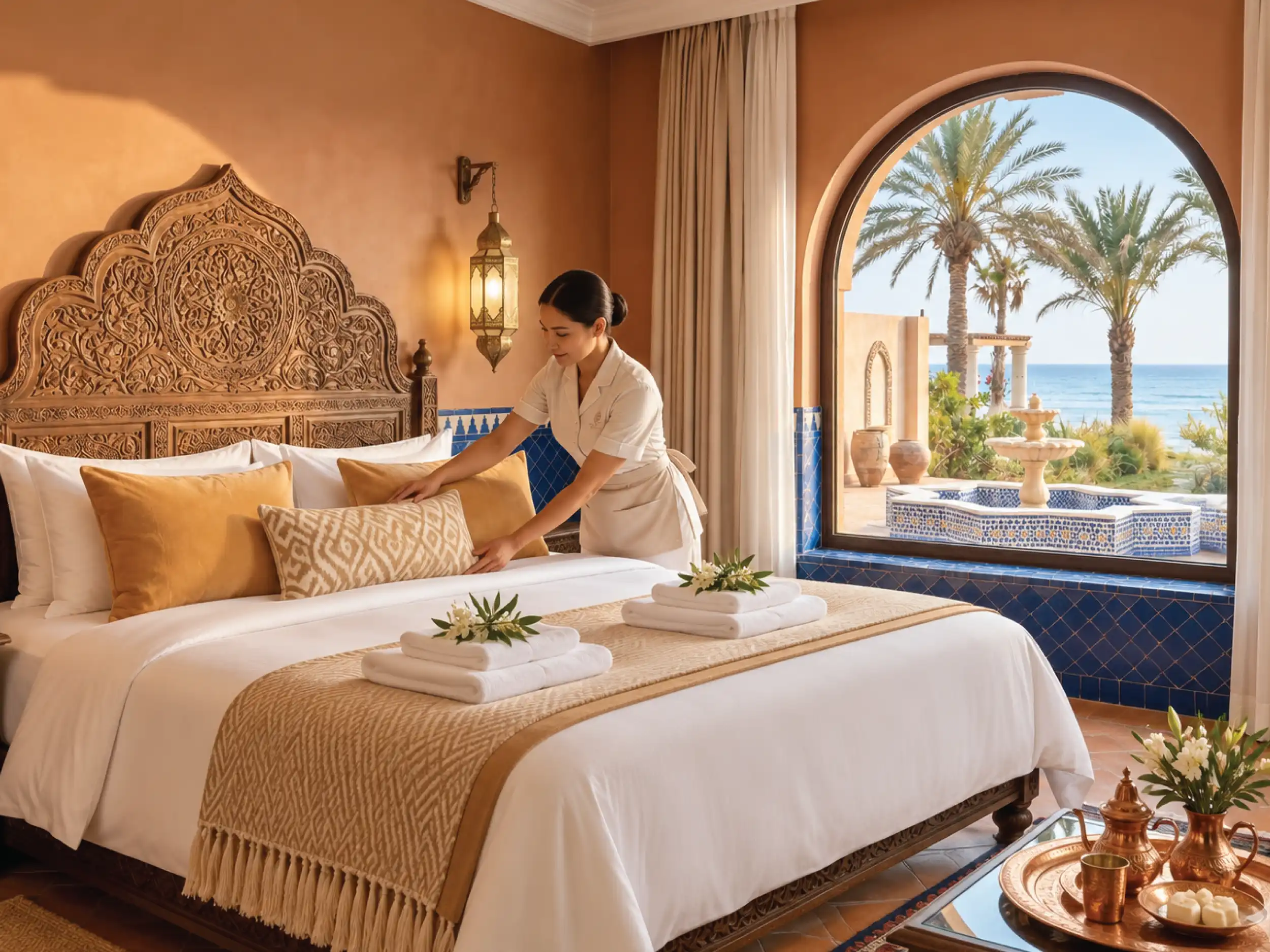 Housekeeping preparing a bedroom